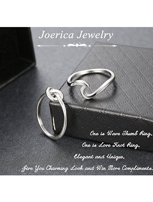 JOERICA 2PCS Stainless Steel Womens Rings for Girls Wave Rings Size 4-10