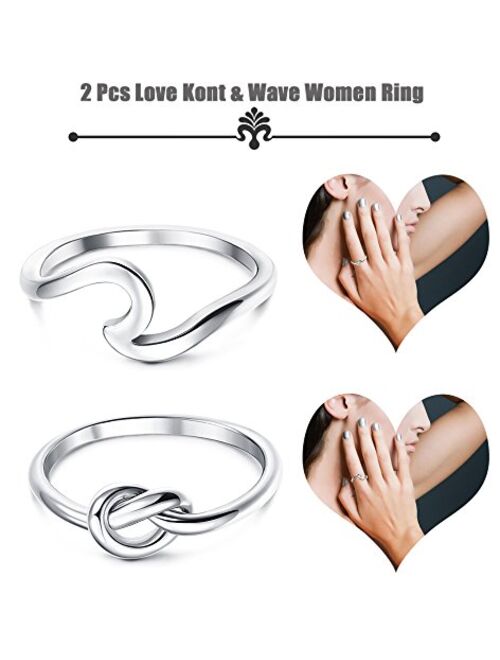 JOERICA 2PCS Stainless Steel Womens Rings for Girls Wave Rings Size 4-10