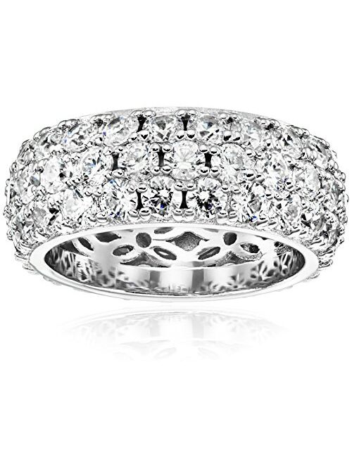 Platinum or Gold Plated 3-Row Round-Cut Pave Band Ring set with Swarovski Zirconia