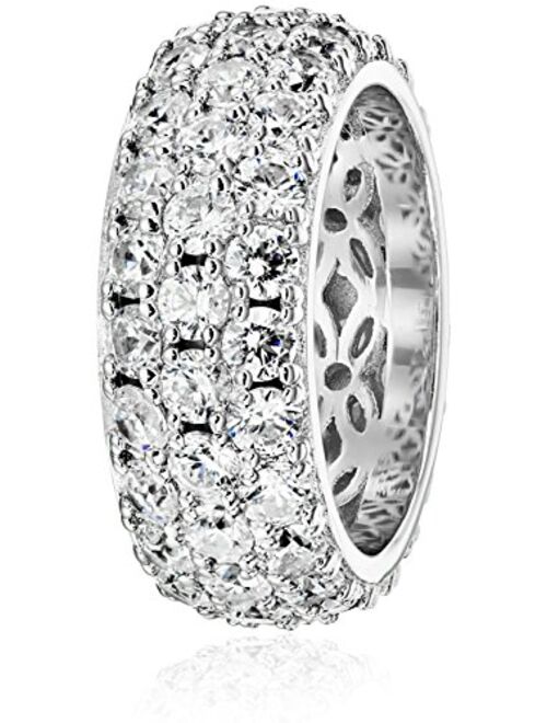 Platinum or Gold Plated 3-Row Round-Cut Pave Band Ring set with Swarovski Zirconia