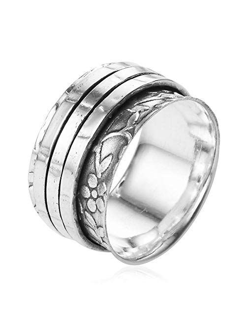 Stress Relieving Meditation Oxidized Spinner Ring 925 Sterling Silver Boho Handmade Fashion Jewelry for Women