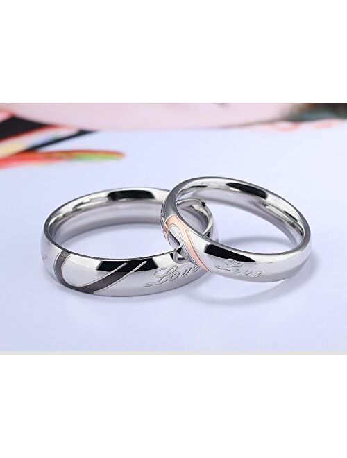 OPK Rings for Couples His and Her Stainless Steel Heart Shape Matching Set Real Love Couples Wedding Band Heart Rings for Couples(A Pair)