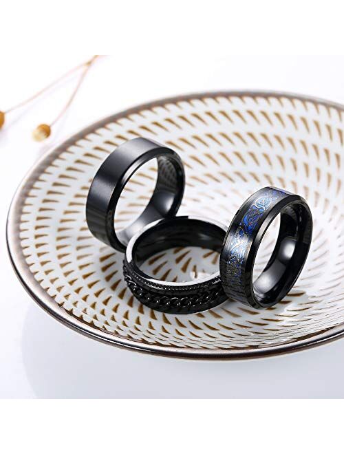 Jstyle 3Pcs Stainless Steel Fidget Band Rings for Women Mens Cool Spinner Rings 6/8MM Wide Wedding Pormise Band Ring Set