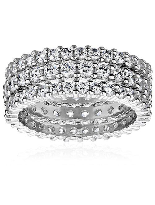 Sterling Silver Cubic Zirconia All-Around Band Stacking Ring Set (Set of 3)