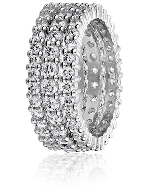 Sterling Silver Cubic Zirconia All-Around Band Stacking Ring Set (Set of 3)