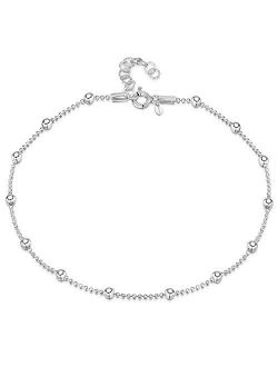 Amberta 925 Sterling Silver Adjustable Anklet - Classic Chain Ankle Bracelets - 9" to 10" inch - Flexible Fit
