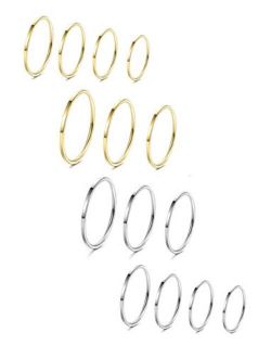 LOYALLOOK 8-14Pcs 1mm Stainless Steel Women's Plain Band Knuckle Stacking Midi Rings Comfort Fit Silver/Gold/Rose Tone