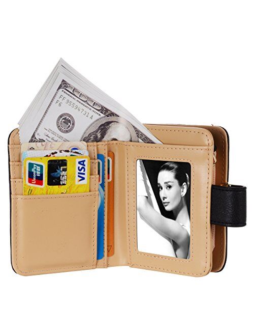 Women's Short Leather Card Holder Purse Zipper Buckle Elegant Clutch Wallet