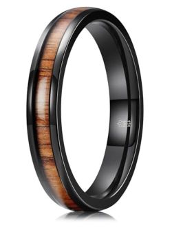 THREE KEYS JEWELRY 4mm 6mm 8mm Titanium/Tungsten Wedding Band for Men Women Santos Rosewood Wood Inlay Engagement Ring