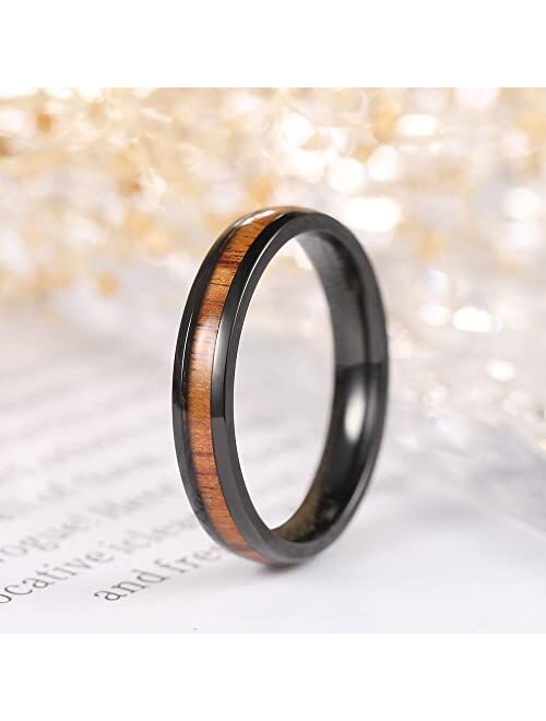 THREE KEYS JEWELRY 4mm 6mm 8mm Titanium/Tungsten Wedding Band for Men Women Santos Rosewood Wood Inlay Engagement Ring