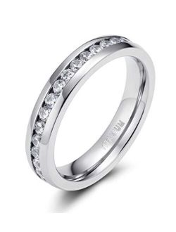 TIGRADE 4mm 6mm Titanium Ring Cubic Zirconia Engagement Ring Wedding Band Size 3 to 13