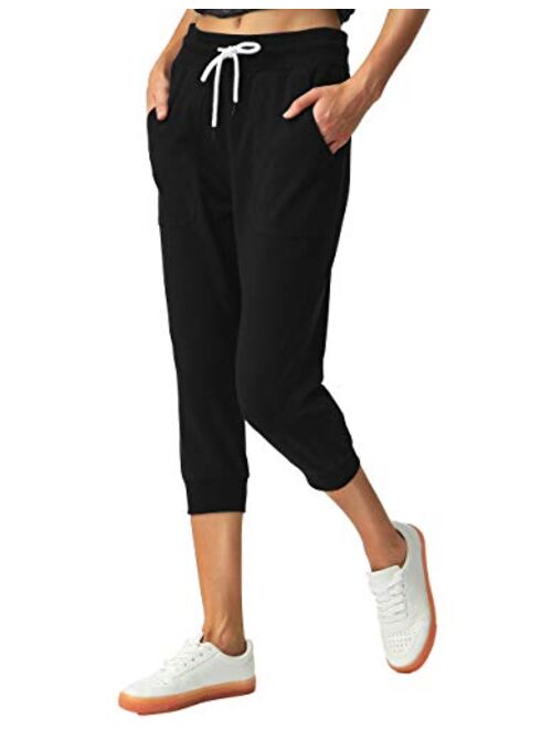 SPECIALMAGIC Women's Sweatpants Capri Pants Cropped Jogger Running Pants Lounge Loose Fit Drawstring Waist with Side Pockets
