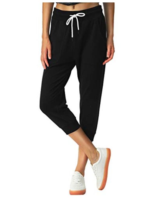 SPECIALMAGIC Women's Sweatpants Capri Pants Cropped Jogger Running Pants Lounge Loose Fit Drawstring Waist with Side Pockets