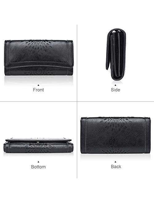 APHISON Ladies Soft Leather RFID Long Wallet Trifold Clutch Purse Credit Card Holder Case for Women With Gift Box