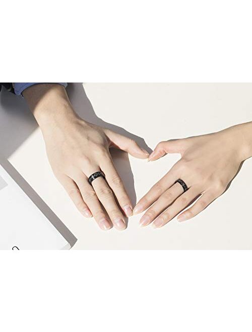 LAVUMO Heartbeat Rings for Couples I Love You Matching Promise Rings Wedding Bands Sets for Him and Her with Box Stainless Steel Comfort Fit