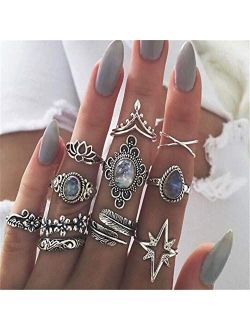 Yevison Womens Vintage Rings Set Boho Stacking Rings Crystal Finger Knuckle Midi Rings Gifts (11pcs) Durable and Useful