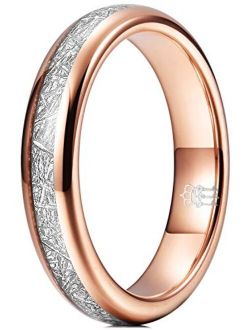 THREE KEYS JEWELRY 4mm 6mm 8mm Tungsten Wedding Ring Imitated Meteorite Rose Gold Polished Band