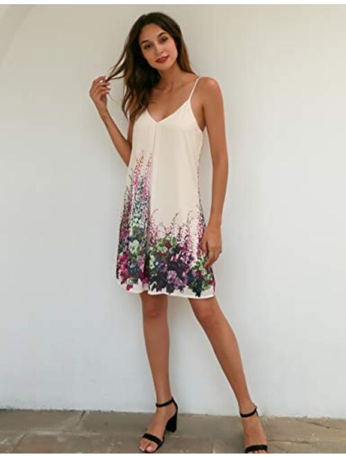 DJT Women's Spaghetti Strap Sundress Summer Floral Swing Dress