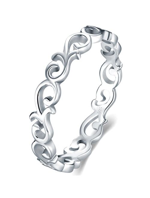 BORUO 925 Sterling Silver Ring Celtic Knot Heart High Polish Tarnish Resistant Eternity Wedding Band Stackable Ring