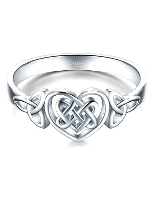 BORUO 925 Sterling Silver Ring Celtic Knot Heart High Polish Tarnish Resistant Eternity Wedding Band Stackable Ring