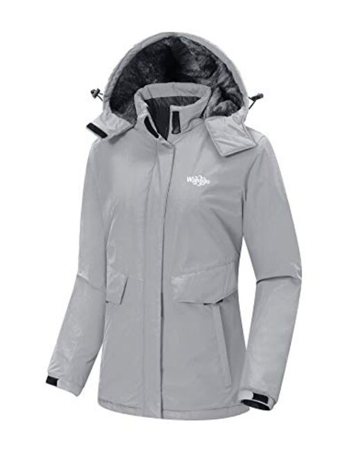 Wantdo Women's Waterproof Ski Jacket Warm Winter Coat Windproof Snow Coats Warm Fleece Raincoat