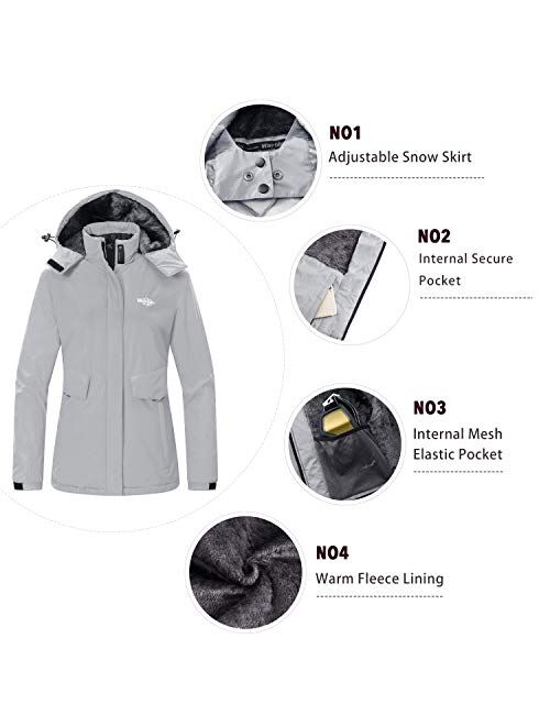 Wantdo Women's Waterproof Ski Jacket Warm Winter Coat Windproof Snow Coats Warm Fleece Raincoat