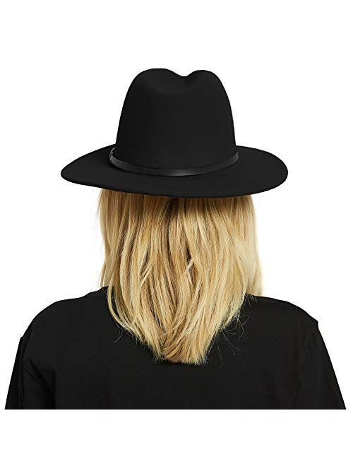 EINSKEY Womens Felt Fedora Hat, Wide Brim Panama Cowboy Hat Floppy Sun Hat for Beach Church