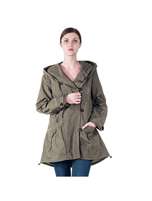 Infron IN FRONT Women Plus Size Elegant Hooded Single-Breasted Anorak Coat