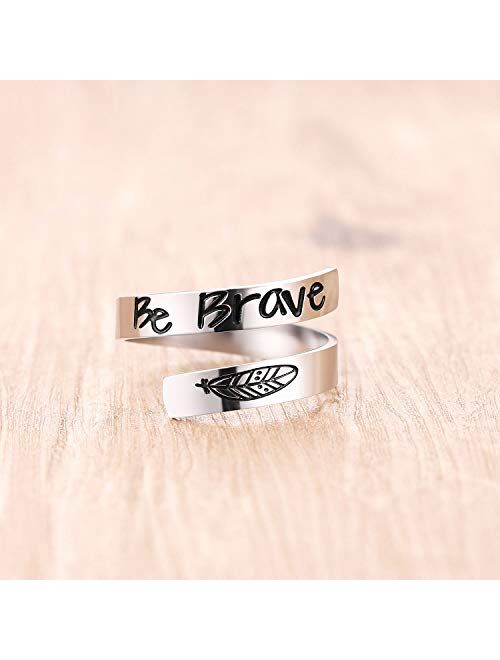 ZRAY Silver Keep Going Ring Inspirational Jewelry Stainless Steel Engraving Size Adjustable Personality Encouragement Gift for Women Teens Girls