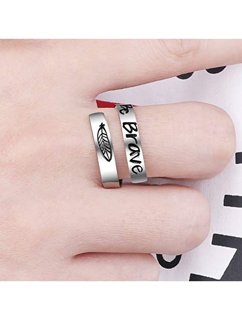 ZRAY Silver Keep Going Ring Inspirational Jewelry Stainless Steel Engraving Size Adjustable Personality Encouragement Gift for Women Teens Girls