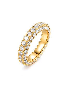 Barzel 18k White Gold or Rose Gold Plated Cubic Zirconia Eternity Band Ring Cocktail Jewelry