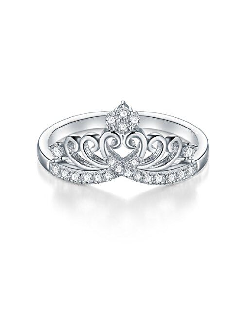BORUO 925 Sterling Silver Cubic Zirconia Princess Crown Tiara Wedding Cz Band Eternity Ring 4-12, Benefiting The American Red Cross