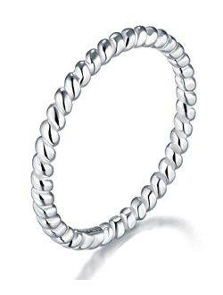 BORUO 925 Sterling Silver Ring, Twisted Eternity Band Stackable Rings 2mm Size 4-12 Benefiting The American Red Cross