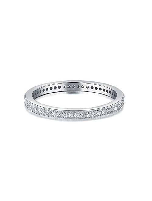 BORUO 2MM 925 Sterling Silver Ring, Cubic Zirconia CZ Eternity Wedding Band Stackable Ring Size 4-12, Benefiting The American Red Cross