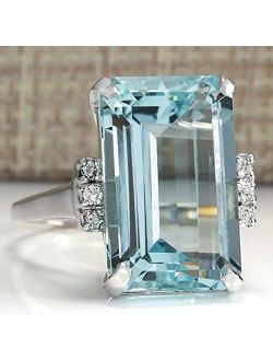Vintage Women 925 Sterling Silver Aquamarine Gemstone Ring Wedding Jewelry Gift
