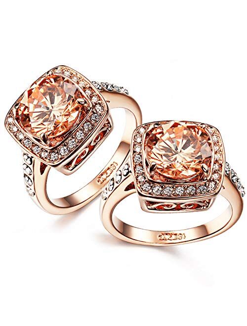 Acefeel Yellow Shinning Cubic Zirconia Topaz Rings For Women 18K Rose Gold Plated