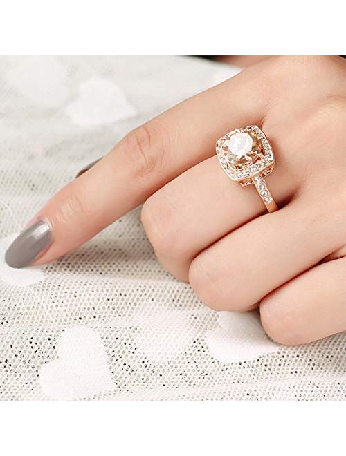 Acefeel Yellow Shinning Cubic Zirconia Topaz Rings For Women 18K Rose Gold Plated