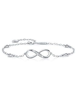 Billie Bijoux Womens 925 Sterling Silver Infinity Anklet Bracelet Endless Love Symbol Charm Adjustable Large Bracelet, Gift for Women