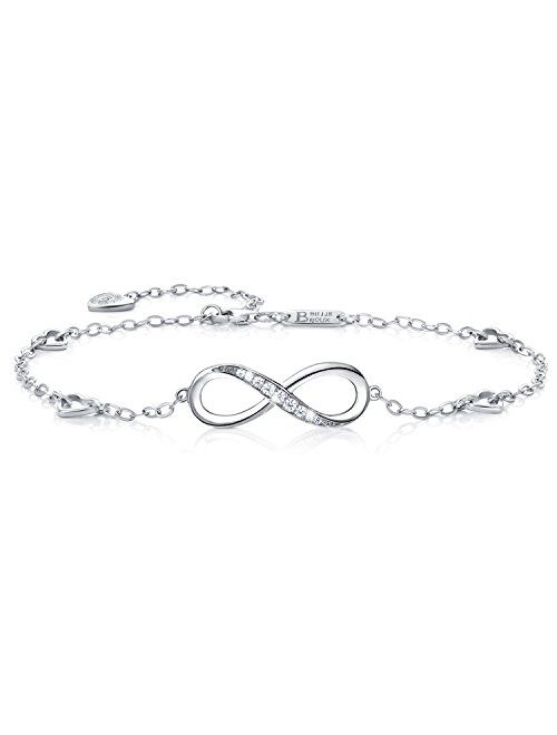 Billie Bijoux Womens 925 Sterling Silver Infinity Anklet Bracelet Endless Love Symbol Charm Adjustable Large Bracelet, Gift for Women