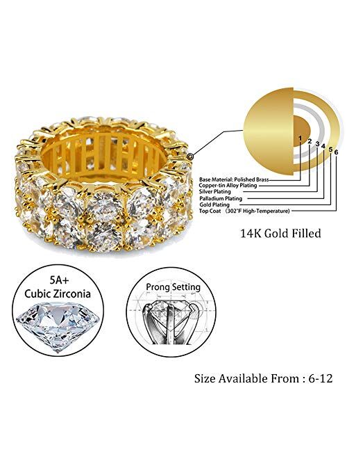 TOPGRILLZ 9mm 2Rows Round Cut 14K Silver Plated Iced Out Lab Diamond Wedding Band Eternity Bands Ring for Men Women