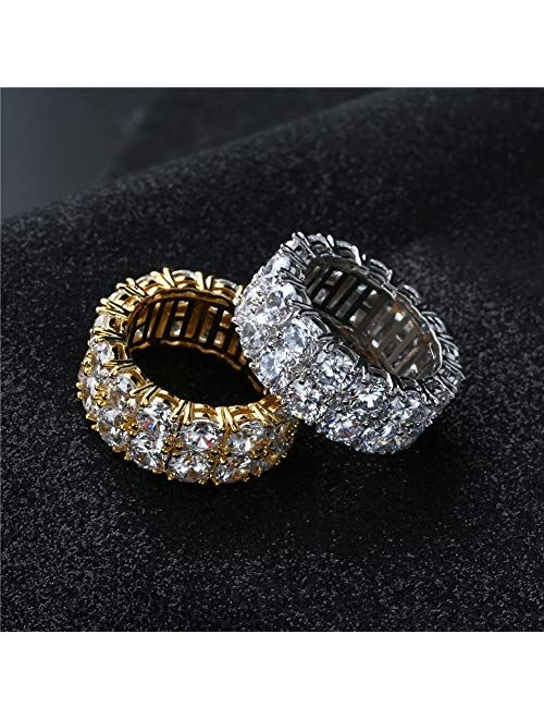 TOPGRILLZ 9mm 2Rows Round Cut 14K Silver Plated Iced Out Lab Diamond Wedding Band Eternity Bands Ring for Men Women