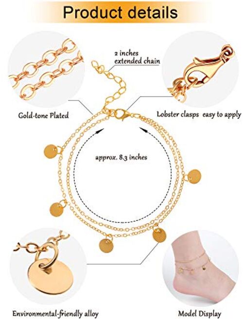 Hicarer 16 Pieces Boho Ankle Bracelets Beach Anklets Foot Chains Adjustable Foot Hand Jewelry for Women Girls