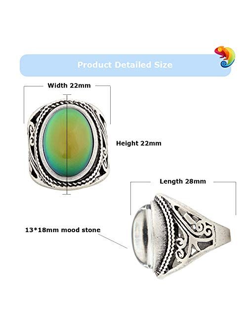 MOJO JEWELRY Mood Ring Changing Color for Adults Antique Sterling Silver Plating Vintage Statement Rings Women RS019