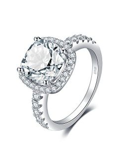 JewelryPalace Cushion 3ct CZ Engagement Rings For Women Cubic Zirconia Promise Halo Engagement Ring 925 Sterling Silver Solitaire Engagement Ring