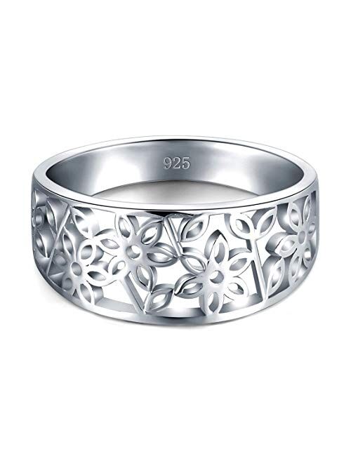 BORUO 925 Sterling Silver Ring, BoRuo High Polish Tarnish Resistant Comfort Fit Victorian Leaf Filigree Vintage Style Ring, Benefiting The American Red Cross