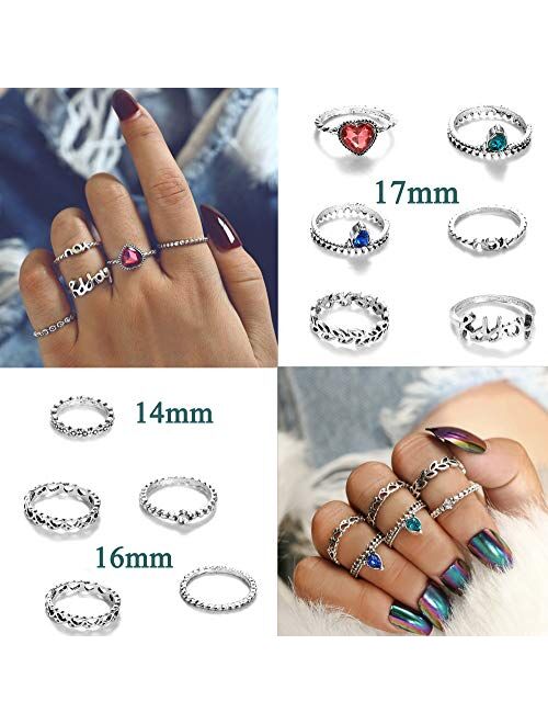 LOYALLOOK 84-130Pcs Midi Ring Bohemian Knuckle Ring Sets Fashion Finger Vintage Silver Stackable Rings for Women Knuckle Midi Rings