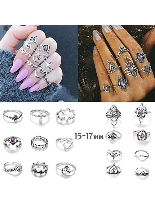 LOYALLOOK 84-130Pcs Midi Ring Bohemian Knuckle Ring Sets Fashion Finger Vintage Silver Stackable Rings for Women Knuckle Midi Rings