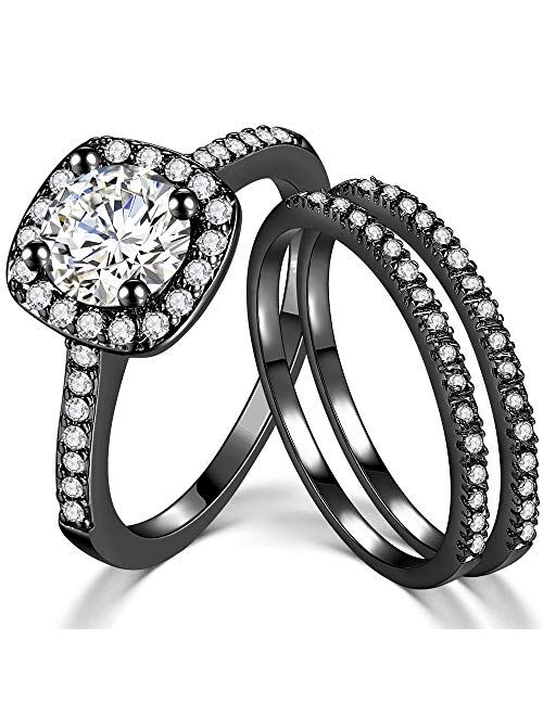 SDT Jewelry Three-in-One Bridal Wedding Engagement Anniversary Statement Eternity Ring Set