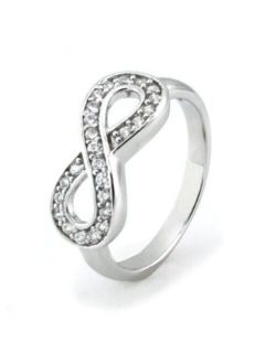 Metal Factory 925 Sterling Silver Cubic Zirconia Infinity Symbol CZ Wedding Band Ring