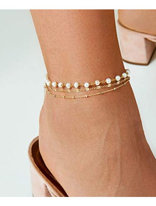 Women Dainty Anklet,14K Gold Plated Satellite Anklet Double Layered Cute Beads Chain Tassel Coin Disc Heart Summer Ankle Bracelet Boho Beach Foot Chain